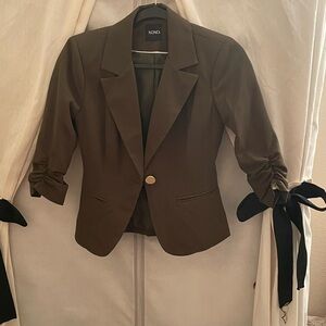 XOXO Olive Blazer with Black Ribbon Details